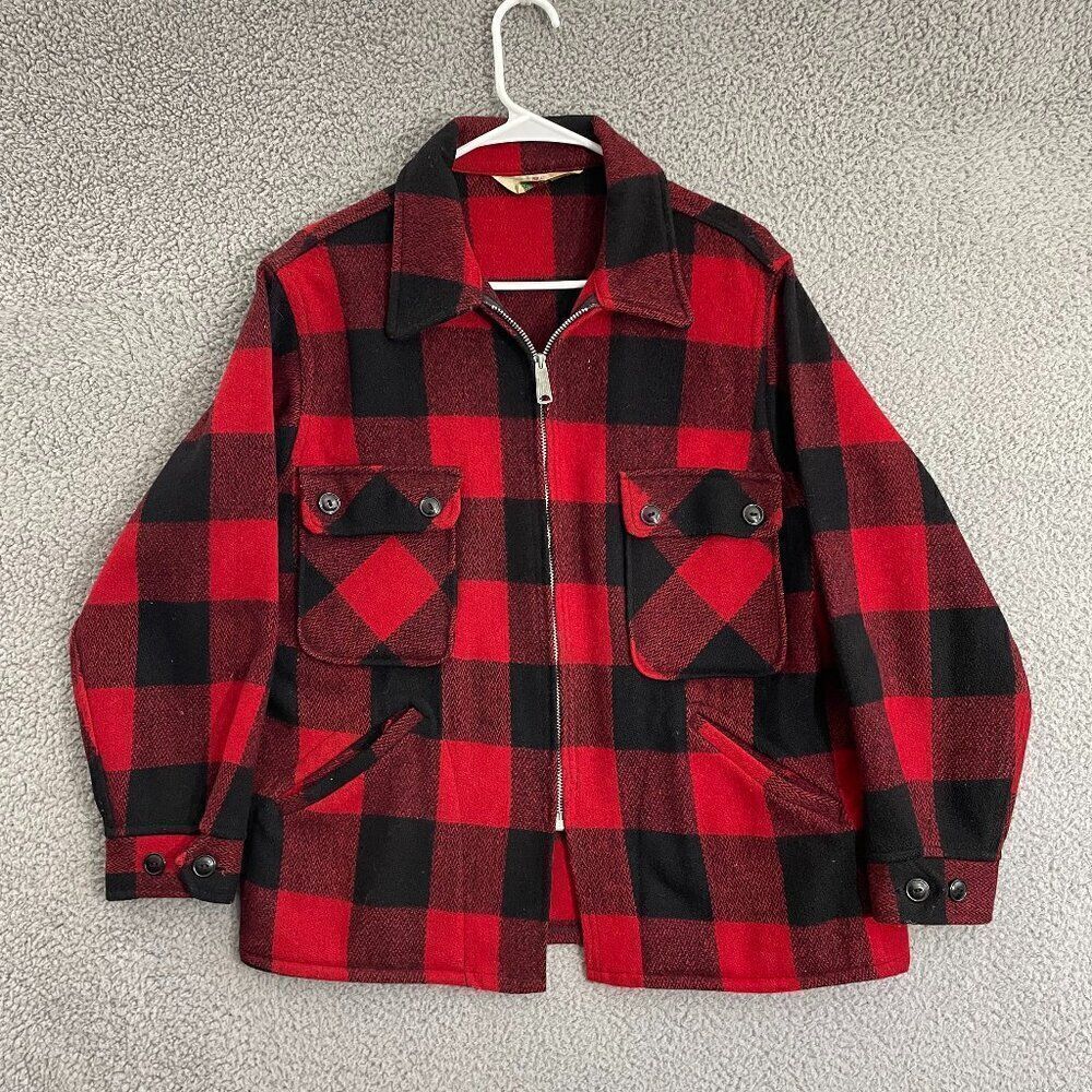 Pennys Foremost Plaid Talon Jacket Men M Red LumberJack Wool Lumberjack Cottage